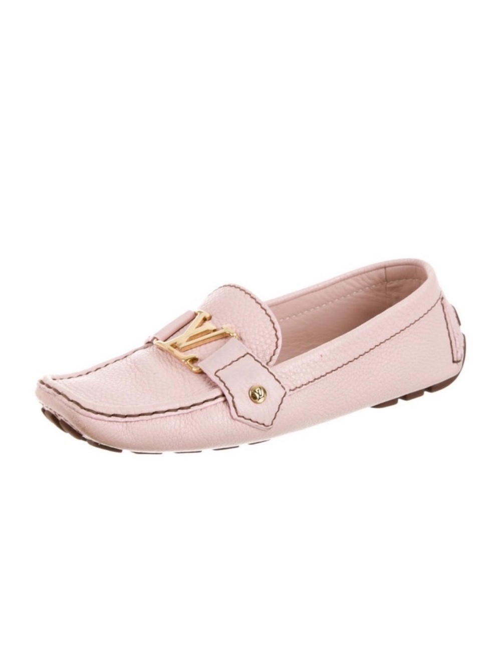 Louis Vuitton Powder Pink Leather Driving Moccasin with Gold LV Hardware